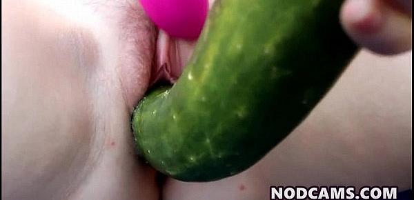  Outdoor masturbation with huge cucumber